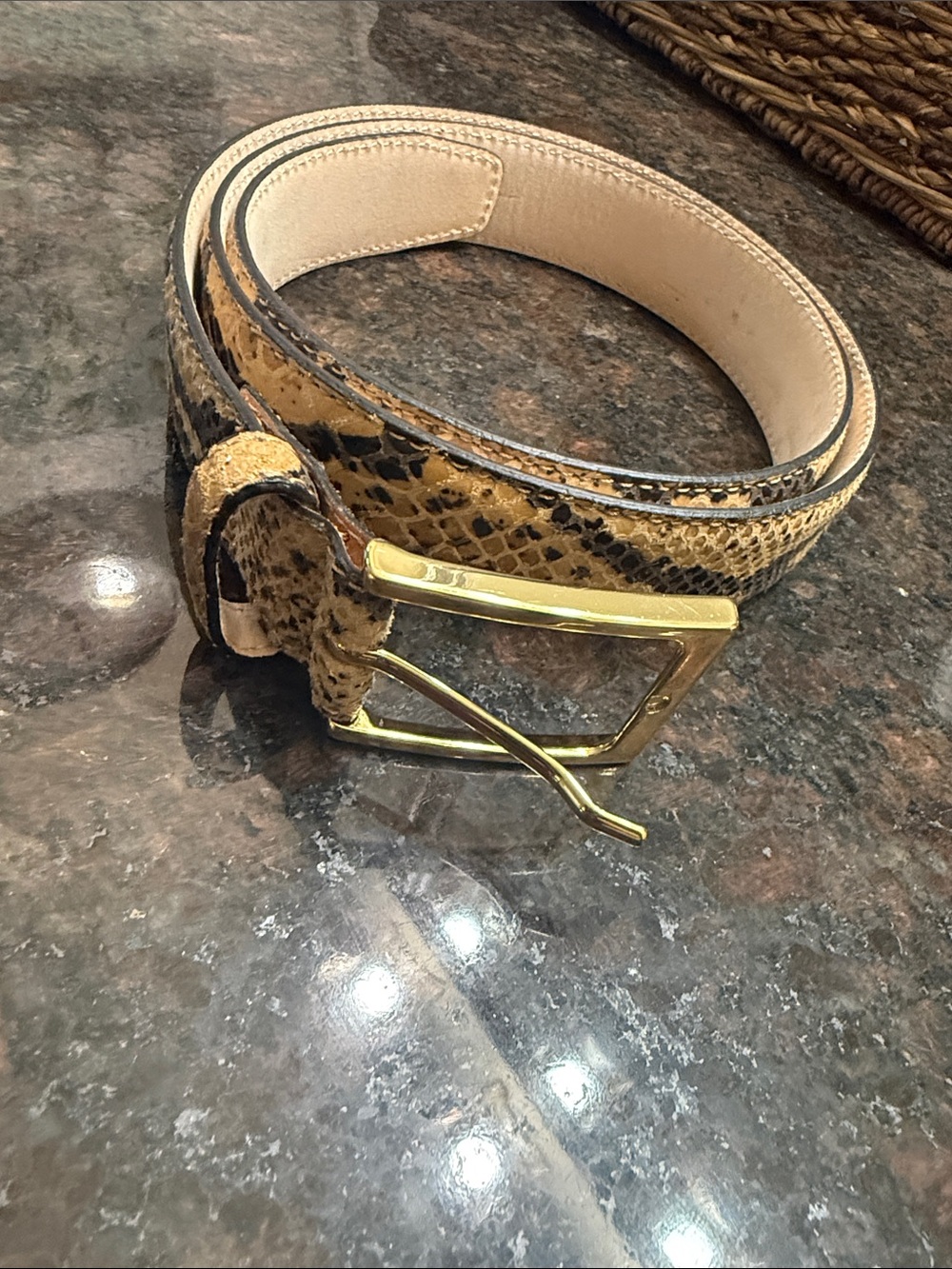 AUREUM Snake-Print Belt in Tan and Black with Gold Buckle never worn